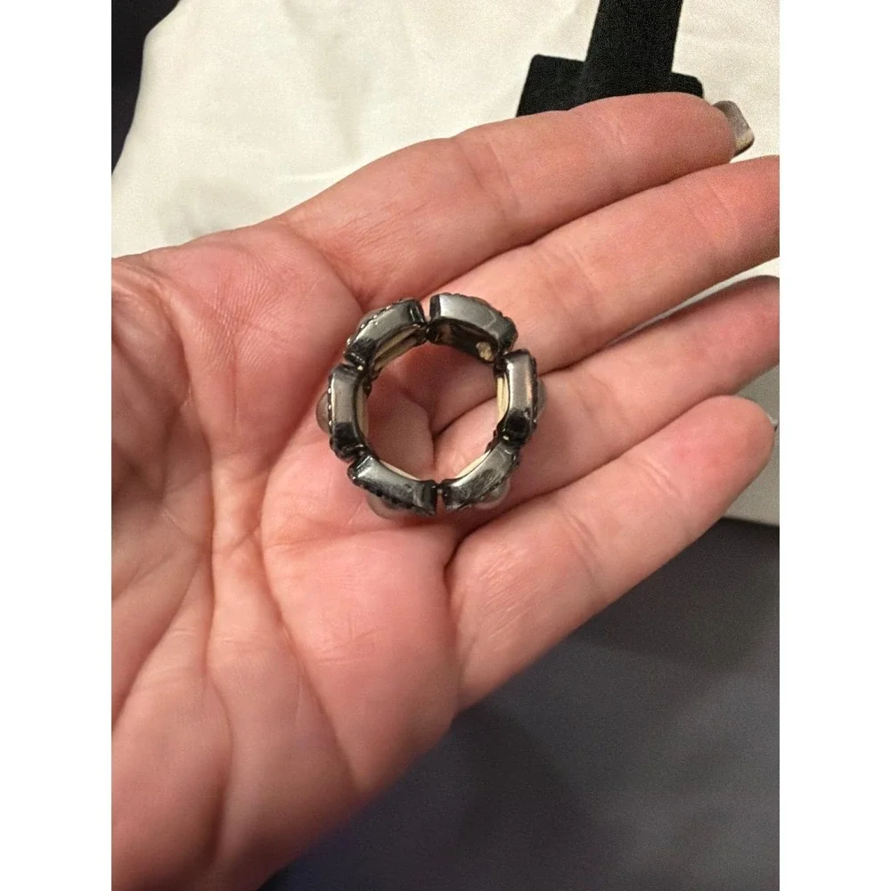 Vintage Chico's Gunmetal tone 3 Station Faux Pearl Halo Stacker Band Ring